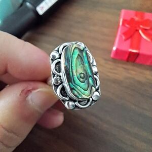 Hand crafted natural alabone shell ring size 7.5